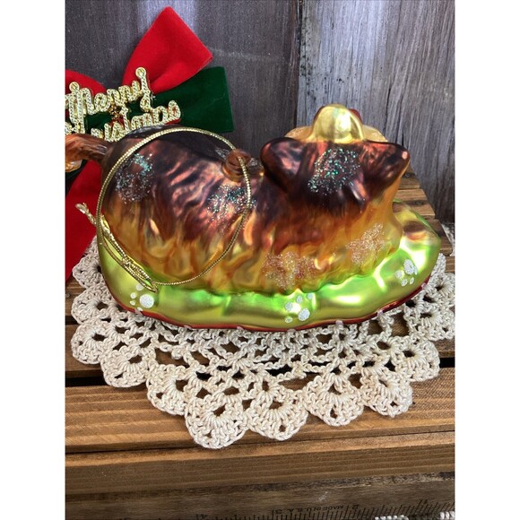Charming Yorkie Hand Blown Glass Christmas Tree Ornament + I Love My Dog Bone - Picture 5 of 13